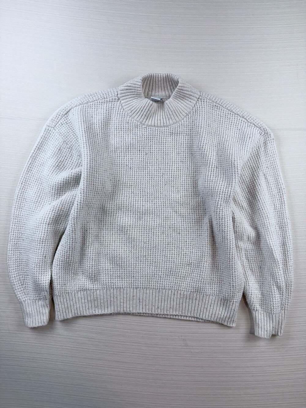 Old Navy XL (14-16) Cream Textured Waffle Knit Mock Neck Sweater